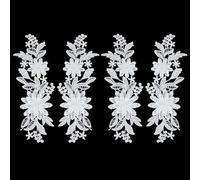 PH PandaHall 2 Paar Blume Spitze Applique Weiße Stickerei Applique Floral Embellishments Sew on Patches Blatt Craft Lace Trim Sewing Stoff Trim für Hochzeit Brautkleider Kleidung 24.3x7.6cm