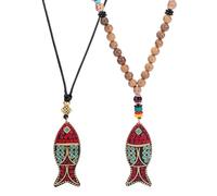 PH PandaHall 2 Stile Vintage Lange Halskette 2 Stück Bohemian Perlenkette Lange Boho Halsketten Tibetisches Fisch Anhängerhalsketten für Damen Mode Schmuck Strand Party Geschenk Geburtstag Festival