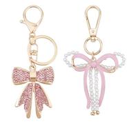 PH PandaHall 2 Styles Pink Bow Keychain 2 Stück Strass Bow Keychain Emaille Bowknot Geldbörse Anhänger Imitation Perle Anhänger Dekoration Für Frauen Handtasche Schlüssel Geldbörse Taschen Geschenk