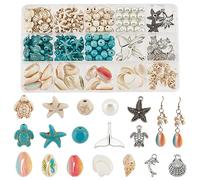 PH PandaHall 208 Stück 15 Stile Sommer Strand Perlen Muschel Perlen Seestern Anhänger Schildkröte Charms Ozean Tier Abstandsperlen Für Armbänder DIY Schmuckherstellung Heimdekoration Makramee