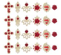 PH PandaHall 24 Stück 6 Stile Rote Rose Anhänger Goldene 3D Strass Charms In Rosenblütenform Roter Blumenkreuz Charm Für Die DIY Schmuckherstellung