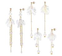 PH PandaHall 3 Paar Muschelperlen Ohrstecker 3 Stile Kunstperlen Quastenohrring Blumen Langer Tropfen Muschelblütenblatt Baumelnder Ohrring Muschelblumen Schmuck Für Frauen Hochzeit Brautgeschenke