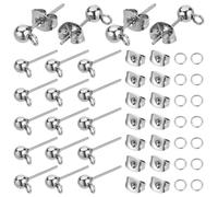 PH PandaHall 300 Stück Ohrstecker mit Kugelpfosten, Kugel Ohrring Zubehör aus Edelstahl mit Schmetterlings Ohrring Verschlüssen und Offenen Biegeringen für Herstellung DIY Schmuck Ohrringen Karneval