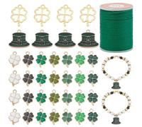 PH PandaHall 36pcs Irische Schmuckherstellung Kit für St. Patrick's Day Klee Hut Anhänger Emaille grün baumeln Charms Vier Blatt Charms mit gewachstem Cord für Armband Halskette Schmuck machen