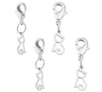 PH PandaHall 4 Stück 925 Sterling Silber Charms Katzen Charms Mit Messing Karabinerverschluss 28mm Katzen Charm Armband Katzen Charm Zum Anklipsen Für Armbänder Und Halsketten