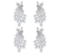 PH PandaHall 4 Stück Pfau Perlen Bestickte Applikationen Strass Spitze Applikationen Silber Feder Aufnäher Kristall Stoff Aufnäher für Nähen Hochzeits Kleid Abend Kleid Kleidung Handwerk Accessoires