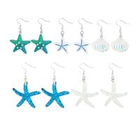 PH PandaHall 5 Paar Seestern Ohrhänger 304 Edelstahl Schmuck Ohrringe Boho Stil Ozean Strand Harz Seestern Muschel Ohrringe Für Frauen Sommer Strand Party Urlaub Geschenk Dekor Zubehör Weihnachten