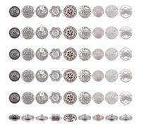 PH PandaHall 54 Stück 9 Stile Schaftknöpfe 15~17mm Metallknöpfe 1 Loch Legierung Gravierter Nähknopf Für Jeans Kleidung Hosen DIY Handwerk Antik Silber Farbe