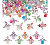 PH PandaHall 56 Stück 7 Farben Engel Fee Charms Schutzengel Charms Engelsflügel-Anhänger Crackle Glasperlen-Anhänger Engel baumeln Charme für Halskette Armband Ohrring Schmuck machen DIY Crafts