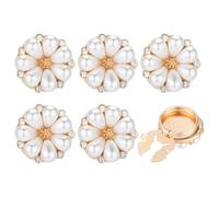 PH PandaHall 6 Stück Blumen Perle Knopf Abdeckungen 21x12.5mm Imitierte Perle Manschettenknöpfe Strass Abnehmbare Clips Knöpfe Golden Kristall Clip auf Schmuck für Kleidung Blusen Hemden Verzierungen