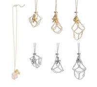 PH PandaHall 6 Stück Kristall-Halter Halskette mit Seestern Muschel Charms 3 Größe Messing Edelstein Käfig Halskette Einstellbare leere Steinhalter Ersatz-Kristall-Halsketten für DIY, Platin/Gold