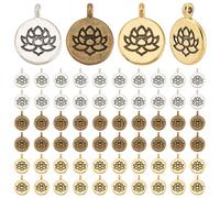 PH PandaHall 60PCS Lotus Blume Charms, 3 Farben Tibetanische Legierung Floral Charms Anhänger Flache runde Metall-Anhänger für Armband Halskette Ohrring Schmuck machen DIY Crafts