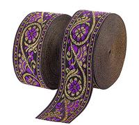 PH PandaHall 7m Jacquard band 34mm Vintage Gewebte Borte Blumenband Stoffborte Fransen Zum Nähen von Kleidungsstücken Basteln Heimdekoration Hochzeit Taschenriemen Zubehör Verschönerung Blau Violett
