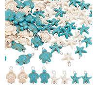 PH PandaHall 80PCS Türkis Charms, 4 Styles Türkis Meeresschildkröte Seestern Charms Anhänger Blau Weiß Ozean Charms für Geschenk Halskette Ohrring Armband Fußkettchen DIY Craft Schmuck machen