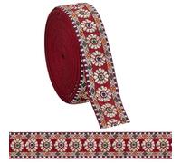 PH PandaHall 9.14 m Jacquard Blumenband 32mm Rotes Besticktes Blumenband Im Ethno Stil Polyester Stoffbesatz Zum Nähen von Taschengurten