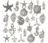 PH PandaHall 90 Stück 15 Stile Meer Ozean Thema Charms Legierung Seestern Schildkröte Ozean Fisch Muschel Meerjungfrau Tier Anhänger Perlen Für Hawaii Halskette Armband Schmuckherstellung