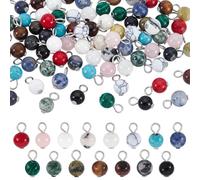 PH PandaHall 90 Stück 15 Stile Runde Edelsteinanhänger 6mm Naturstein Charms Steinanhänger Runde Lose Perlen Mit Silberner Schlaufe Quarzstein Charms Für Halsketten Ohrringe DIY Bastelarbeiten