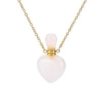 PH PandaHall Muttertag Natürliche Rosenquarz Parfümflasche Halskette, Herzform ätherisches Öl Diffusor Flasche Echte Quarz Kristall Stein Halskette Goldene Kette für Frauen Schmuck, Rosa, 1 Stück