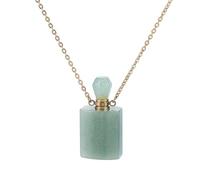 PH PandaHall Stein Ätherisches Öl Diffusor Halskette, Natürliche Grüne Aventurin Parfümflasche Halskette Rechteckige Kristall Parfümflasche Anhänger mit Goldkette für Frauen-Schmuck, 1 Stück