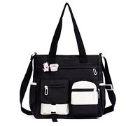 Phaoullzon Süße Umhängetasche für Teenager, Kawaii, Kuriertasche, Nylon, Schultertasche, Schwarz1, Large(could fit 14" laptop), Größe L (passend für 14-Zoll-Laptops)