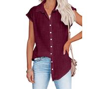 PHARAH Blusen Damen, Damenbluse Sommer Süß Blumendruck Rundhals Pullover Blusen Oberteile Elegante Kurze Puffärmel Tunika Oberteile Locker Boho Strand T-Shirts Für Damen Mädchen,Burgunderrot,M