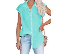 PHARAH Damen Bluse Elegant, Damenbluse Sommer Süßer Blumendruck Rundhals Pullover Blusen Oberteile Elegante Kurze Puffärmel Tunika Oberteile Locker Boho Strand T-Shirts Für Damen Mädchen,Türkis,L