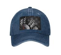 PHAYAH Cowboyhut mit karierter Flagge, Rennmuster, Unisex, Erwachsene, volle Baumwolle, gebogene Krempe, Baseballkappe, Sport, Denim, Sonnenhut, Schwarz, marineblau, Einheitsgröße