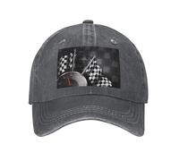 PHAYAH Cowboyhut mit karierter Flagge, Rennmuster, Unisex, Erwachsene, volle Baumwolle, gebogene Krempe, Baseballkappe, Sport, Denim, Sonnenhut, Schwarz, Deep Heather, Einheitsgröße