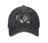 PHAYAH Cowboyhut mit karierter Flagge, Rennmuster, Unisex, Erwachsene, volle Baumwolle, gebogene Krempe, Baseballkappe, Sport, Denim, Sonnenhut, Schwarz, Schwarz , Einheitsgröße