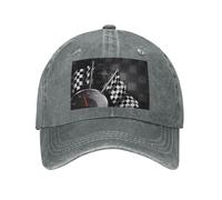 PHAYAH Cowboyhut mit karierter Flagge, Rennmuster, Unisex, Erwachsene, volle Baumwolle, gebogene Krempe, Baseballkappe, Sport, Denim, Sonnenhut, Schwarz, grau, Einheitsgröße