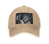 PHAYAH Cowboyhut mit karierter Flagge, Rennmuster, Unisex, Erwachsene, volle Baumwolle, gebogene Krempe, Baseballkappe, Sport, Denim, Sonnenhut, Schwarz, natur, Einheitsgröße