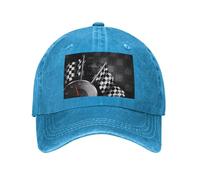 PHAYAH Cowboyhut mit karierter Flagge, Rennmuster, Unisex, Erwachsene, volle Baumwolle, gebogene Krempe, Baseballkappe, Sport, Denim, Sonnenhut, Schwarz, blau, Einheitsgröße