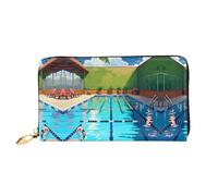 PHAYAH Damen-Geldbörse mit Flamingo- und Schwimmbad-Muster, lange Clutch, Reißverschluss, Leder, großes Fassungsvermögen, Kreditkartenetui