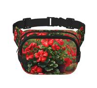 Phayah Gürteltasche mit roten Geranien, Bauchtasche für Herren, Damen, Workout, Reisen, Freizeit, Laufen, Wandern, Radfahren, Bauchtasche