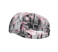 PHAYAH Paris Street Eiffelturm rosa Blumenmuster Sport-Stirnband geeignet für Laufen, Yoga, Basketball, elastisches Feuchtigkeitsband