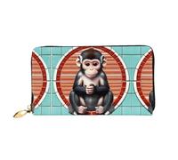 PHAYAH The Silent Monkey Pattern Damen Geldbörse Lange Clutch Reißverschluss Rund Reise Leder Geldbörse Große Kapazität Kreditkartenetui