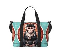 Phayah The Silent Monkey Reisetasche, Sporttasche, Sporttasche, Schultertasche, Wochenendtasche, Übernachtungstasche für Damen, Schwarz, Einheitsgröße, Schwarz, One Size