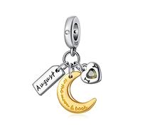 PHCLASY Charms Anhänger Mond Geburtsstein Bead Charms für Damen Geburtstag Charm Silber 925 Kompatibel mit Armbänder und Halskette,August
