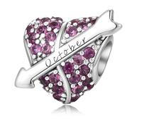 PHCLASY Charms Anhänger Pfeil Geburtsstein Bead Charms für Damen Geburtstag Charm Silber 925 Kompatibel mit Armbänder und Halskette,Oktober