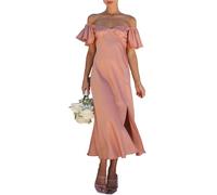 Phicia 2023 Sommer Damen Satin Schulterfrei formelles Kleid Hochzeit Gäste Elegant Schmetterling Ärmel Split Cocktail Abschlussball Midi Kleider, Desert Rose, Klein