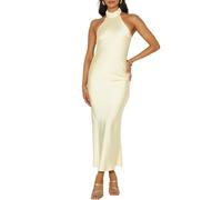 Phicia Elegantes Maxikleid aus Satin mit Neckholder und Rückenausschnitt für Damen - Rückenfrei mit Schleife, Cowl-Back, ideal als festliches Sommerkleid oder Hochzeitsgast-Outfit, gelb, Mittel
