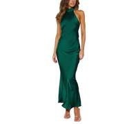Phicia Elegantes Maxikleid aus Satin mit Neckholder und Rückenausschnitt für Damen - Rückenfrei mit Schleife, Cowl-Back, ideal als festliches Sommerkleid oder Hochzeitsgast-Outfit, ForestGreen, Mittel