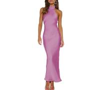 Phicia Elegantes Maxikleid aus Satin mit Neckholder und Rückenausschnitt für Damen - Rückenfrei mit Schleife, Cowl-Back, ideal als festliches Sommerkleid oder Hochzeitsgast-Outfit, Pink, M