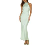 Phicia Elegantes Maxikleid aus Satin mit Neckholder und Rückenausschnitt für Damen - Rückenfrei mit Schleife, Cowl-Back, ideal als festliches Sommerkleid oder Hochzeitsgast-Outfit, Salbei, Groß