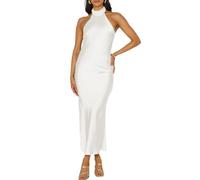 Phicia Elegantes Maxikleid aus Satin mit Neckholder und Rückenausschnitt für Damen - Rückenfrei mit Schleife, Cowl-Back, ideal als festliches Sommerkleid oder Hochzeitsgast-Outfit, Weiss/opulenter