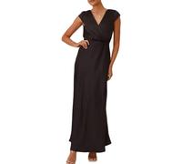 Phicia Maxikleid für Damen, Sommer, Satin, Hochzeit, Gäste, V-Ausschnitt, Flügelärmel, Maxikleid