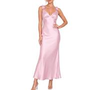 Phicia Sommer-Satin-Midi-Kleider mit Spaghettiträgern und V-Ausschnitt für Damen - elegante Cocktail- und Abendkleider mit Blumenmuster und rückenfreiem Schnitt für Hochzeitsgäste
