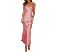 Phicia Sommerkleid, Satin, Spaghettiträger, V-Ausschnitt, Midi-Kleider für Damen, Hochzeitsgäste, elegante Blume, rückenfrei, Cocktailkleid, formelles Kleid, Rose, Klein