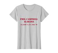 Phil Campbell Alabama Koordinaten Souvenir T-Shirt, Damen, Silber, S