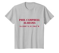 Phil Campbell Alabama Koordinaten Souvenir T-Shirt, Kinder, Silber, 92